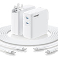 Essri MacBook Pro Charger,100W USB C Charger 2Pack with Foldable Plug,Dual 65W Ports Fast Charging for MacBook Pro Air,iPad Pro,iPhone 17/16/15,Includes 6FT+10FT USB C to C Cables - White