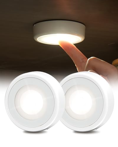 EZVALO LED Puck Lights, Rechargeable Battery Touch Light, 2.5'' Mini Tap Lights, Wireless Closet Light, Under Cabinet Lighting, 3 Color Temps, Sitck On Lights for Kitchen,Closet,Pantry,Shelves(2 Pack)