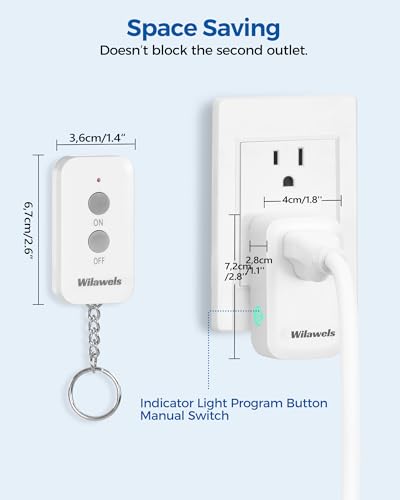 Remote Control Outlet Plug Wireless On Off Power Switch, WILAWELS Wireless Remote Light Switch for Lamp, Light, Fan, Programmable, Compact, 100ft RF Range, FCC Listed, Battery Included W02RC1106