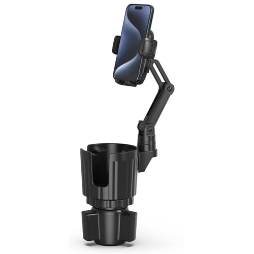 Phone Holders for Your Car, 2 in 1 Universal Cup Holder Expander Adjustable Base with Phone Mount, Long Arm with 360°Rotation Cup Holder Phones Mount for Car Compatible with All Smartphones