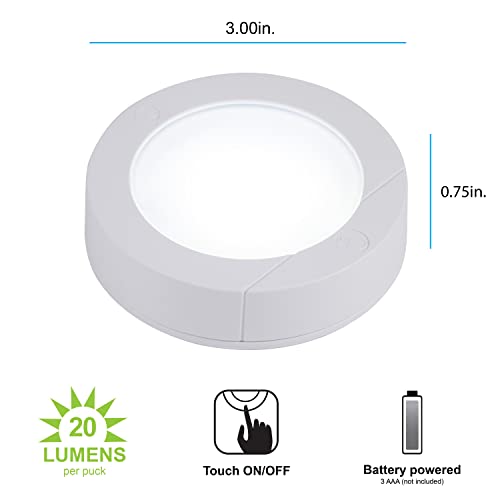 GE Wireless LED Tap-Lights, Battery Operated, 20 Lumens, Touch-Activated Puck Lights, Stick-On for Under Cabinet, Kitchen, Closet, or Garage, 2-Pack 25434