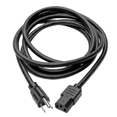 Eaton Tripp Lite Series 15 Amp Standard 10ft Computer Power Cord for PC, Monitor, Laptop & More | UL Listed, Heavy Duty 14 AWG, 5-15P to IEC C13, Replacement 3 Prong AC Power Cable (P007-010)