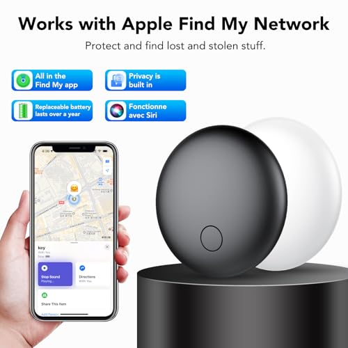 Air Tracker Tags 4-Pack, Item Finders Work for Apple Find My APP(iOS Only) Tracker Tags for Keys, Luggage, Backpack etc,Replaceable Battery Last 1 Year, IP67 Waterproof Round Tag with Holder Keychain