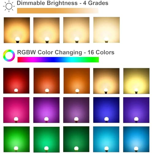 RGB Color Changing Light Bulbs,RGB LED Light Bulbs,9W Warm White 6500K,40W Equivalent,16 Color Multicolor A19 E27/E26 Dimmable Memory Function, for Home Decoration,Stage,Bar,Party