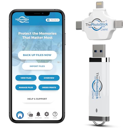 ThePhotoStick® Omni 32GB USB Flash Drive & Memory Stick – Automatic Photo & Video Backup for iPhone, Android, Mac & PC – Multiport Connection to Easily Store & Transfer Files