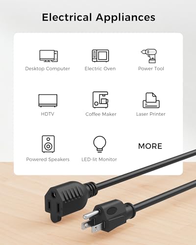 [ETL Listed] Cable Matters 2-Pack 16 AWG Heavy Duty 13A Power Extension Cord - 10ft, 3 Prong Power Cord Extension, NEMA 5-15P to NEMA 5-15R, Black