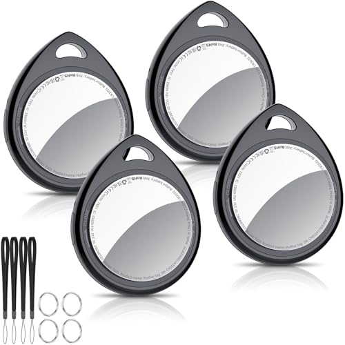 Air Tracker Tags-4 Pack, 5.3 Bluetooth Tracker Work with Apple Find My (iOS Only), 100dB Sound, Smart Tag with Keychain/Lanyard, Item Finder for Luggage/Key/Suitcase, Replaceable Battery, Black.