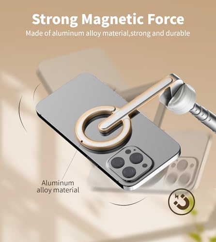 TONEOF 68" Magnetic Selfie Stick Tripod with Aluminum Strong Magnetic Holder for Magsafe, 360° Rotatable Travel Phone Tripod Stand with Metal Ring & Rechargeable Remote for iPhone/Android(Beige Gray)