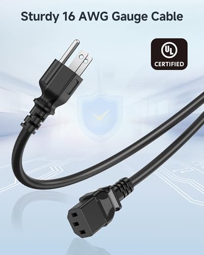 [UL Listed] Cable Matters 2-Pack 16 AWG 3 Prong Computer Power Cord - 10ft, 13A Monitor Power Cord Replacement, AC Cable, NEMA 5-15P to IEC C13, Black