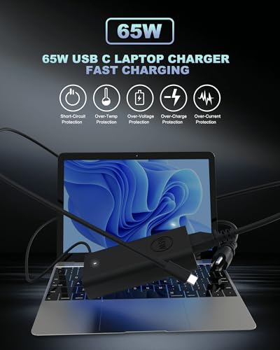 60W 65W USB-C AC Adapter fits for Dell Laptop Charger USB C, for Dell Pro 13 14 16 Plus/Inspiron 14 16/ Latitude 5420 5520 5540 7420 5550 5450/ XPS 13/ Chromebook Computer Type C Power Cord
