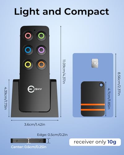 Esky Key Finder Locator with Sound, Stick-on TV Remote Control Finder, Item Locator Tags with 85dB Noise Sound 6 Receivers, Wallet Tracker Key Finders for Finding Keys, Remote Gift Idea