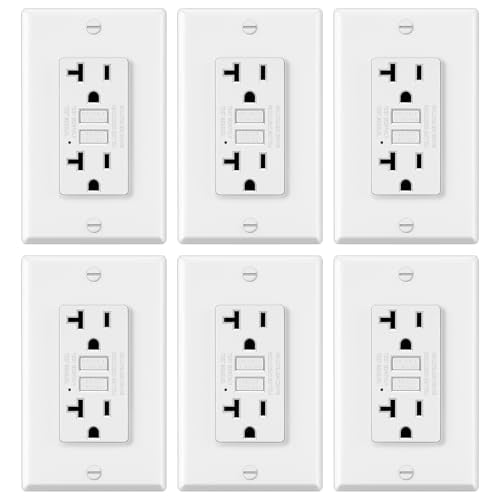 ELECTECK 6 Pack GFCI Outlets 20 Amp, Non-Tamper Resistant, Decor GFI Receptacles with LED Indicator, Ground Fault Circuit Interrupter, Wallplate Included, ETL Listed, White
