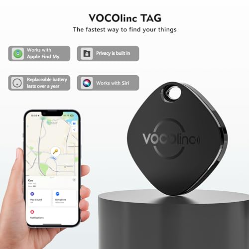 [Apple MFi Certified] VOCOlinc Air Tracker Tags 4 Pack Black, Smart Key Finder Work with Apple Find My APP (iOS Only,Not for Android), Item Locator for Luggage Suitcases/Bag/Wallet,Replaceable Battery