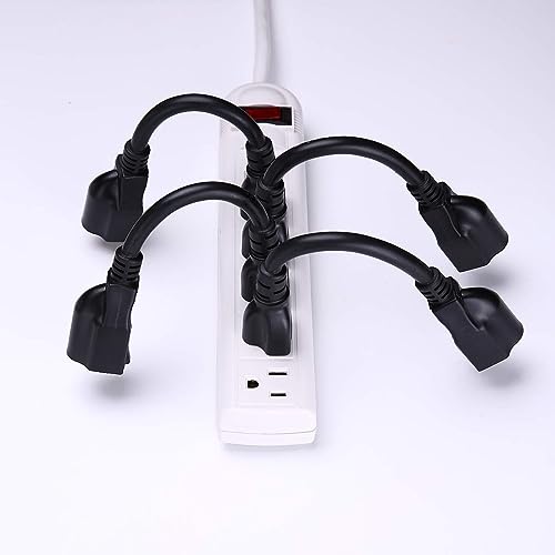 [ETL Listed] Miady Short Power Extension Cord Outlet Saver, 16AWG/13A, 3 Prong (4 Pack, Black, 8 Inch)