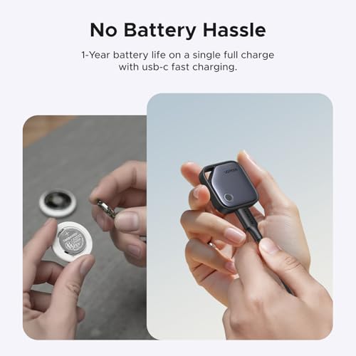 UGREEN FineTrack (iOS Only)Air Tracker Tags 4 Pack, 1-Year USB-C Rechargeable Battery Bluetooth Tracker Compatible with Apple Find My, Item Finder Smart Tag for Key Luggage - [Apple Find My Certified]