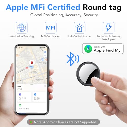 Air Tracker Tags-4 Pack, 2026 New [Apple MFi Certified], Bluetooth Tracker Work with Apple Find My (iOS Only), Replaceable Battery Last 2 Years, IP68 Waterproof Item Finder for Luggage/Key/Suitcase
