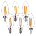FLSNT 60W Equivalent LED Chandelier Light Bulbs, Dimmable, E12 Base, Clear B11 LED Filament Candelabra Bulbs, 2700K Soft White, 6 Pack