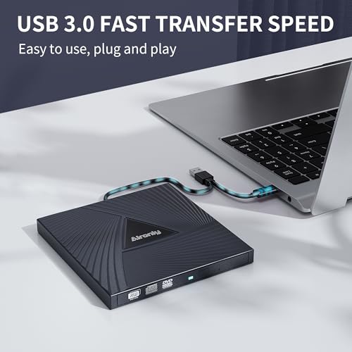 External CD/DVD Drive for Laptop/PC, USB 3.0 Type-C Portable Player for Computer CD DVD +/-RW Disk Drive CD Burner Writer Reader Compatible with Desktop Windows Apple (Functional Interface)