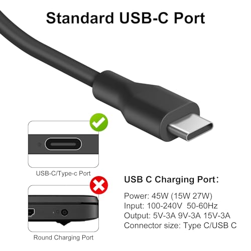 USB C Laptop Charger Compatible with HP Dell Lenovo Asus Acer Samsung Google Chromebook Type C Power Cord