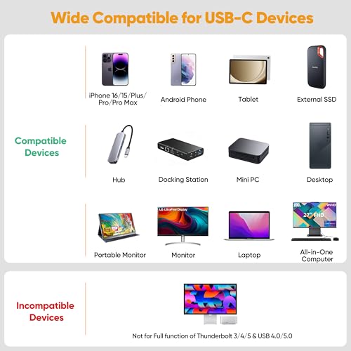 USB C Monitor Cable 6Ft, 4K@60Hz Video Display/20Gbps Data Transfer/100W Fast Charging USB Type C Power Cord USBC 3.2 Gen 2 Full Function for Monitor Laptop Docking Station External SSD
