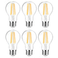 Ascher 60W Equivalent LED Filament Light Bulbs – Warm White 2700K, E26 A19, Pack of 6, Non-Dimmable