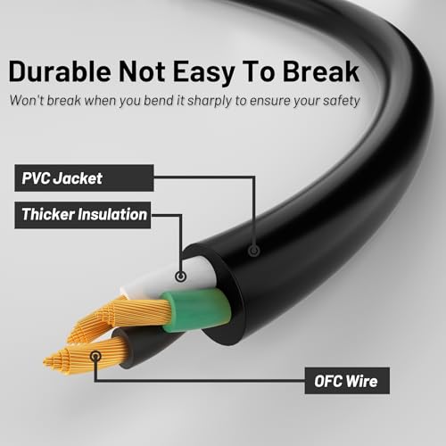 3 Prong 5FT AC Power Cord Cable – NEMA 5-15P to C13, 10A 125V, 18AWG, ETL Listed, for PC, TV, Monitor, Printer, PlayStation, HP, Dell, Lenovo, Apple, Asus