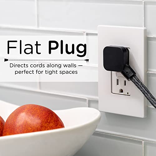Cordinate Designer Mini 3-Outlet Power Strip, 18 in Braided Extension Cord, Grounded Adapter, Low-Profile Flat Plug, ETL Listed, Black/Dark Heather, 47298
