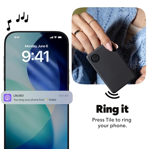 Life360 Tile Slim - Wallet Finder, Bluetooth Tracker and Item Locator for Luggage Tags, Passports and More. Both iOS and Android Compatible. Phone Finder. 1-Pack (Black)
