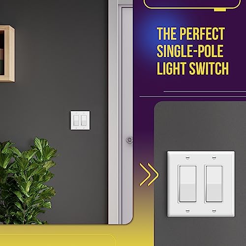 ENERLITES Decorator Paddle Rocker Light Switch, Gloss Finish, Single Pole, 3 Wire, Grounding Screw, Residential Grade, 15A 120V/277V, UL Listed, 91150-W-10PCS, White (10 Pack)