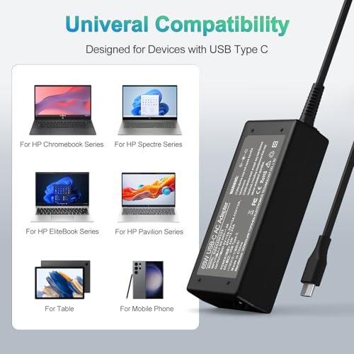 65W USB C Laptop Charger Compatible with HP chromebook/Compatible with Lenovo/Compatible with Dell/Compatible with Acer and More Chromebook Type C Power Cord