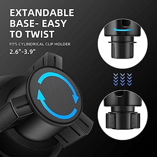 TYKOR Car Cup Holder Expander, Cup Holder Extender for Car with Adjustable Base, Fits Yeti 24/36/46oz, Hydroflask 32/40oz, Large Bottles in 3"-3.9" (16-40oz)
