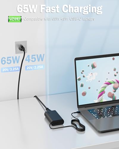 2026 Slim 65W USB C Laptop Charger Compatible with Lenovo Thinkpad/Yoga/Chromebook Computer Type C Fast Charging Power Cord Ac Adapter