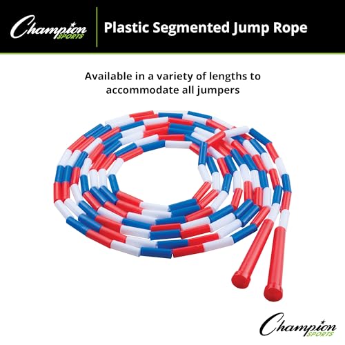 Champion Sports Plastic Segmented Jump Ropes – 7 to 16 ft Lengths – Fun, Durable Ropes for All Ages, Available in Multiple Color Options, Great for Cardiovascular Fitness & Rhythm