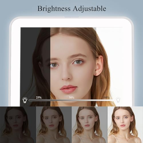 FUNTOUCH Rechargeable Travel Makeup Mirror with 72 Led Lights, Portable Lighted Beauty Mirror, 3 Color Lighting, Dimmable Touch Screen, Tabletop LED Folding Cosmetic Vanity Mirror