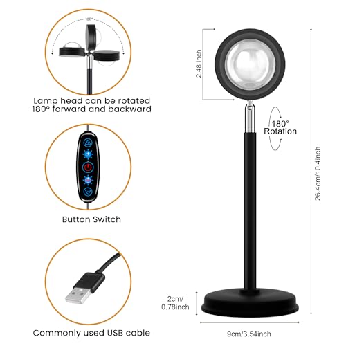 Sunset Lamp Projection, Not Only 21 Colors Sunset Lights, 180 Degree Rotation Led Light, Push Button Switch & APP Control Projector for Party Bedroom Decor