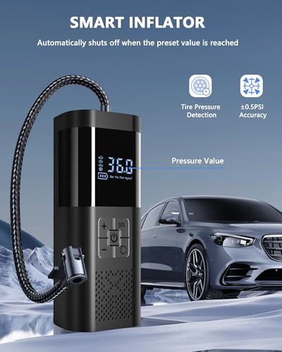 Tire Inflator Portable Air Compressor 150PSI Cordless Air Pump For Car Tires With Digital Pressure Gauge Auto Shut-Off Type C Charging And LED Light For Cars Motorcycles Bicycles Balls And More