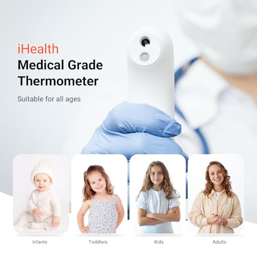 iHealth No-Touch Forehead Thermometer for Adults, Kids, Babies - 1s Fast Accurate, 3 Ultra-Sensitive Sensors, Quiet Vibration Feedback, Digital Large LED Digits, Easy to Use for Home & Nurses, PT3
