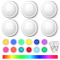 Puck Lights with Remote Control, Battery Operated LED Push Light Wireless, 13 Color RGB - for Closet, Bedroom Wall, Under Cabinet, Battery Powered Puck Lights. Convenient 3M Stick On, 6 Pack