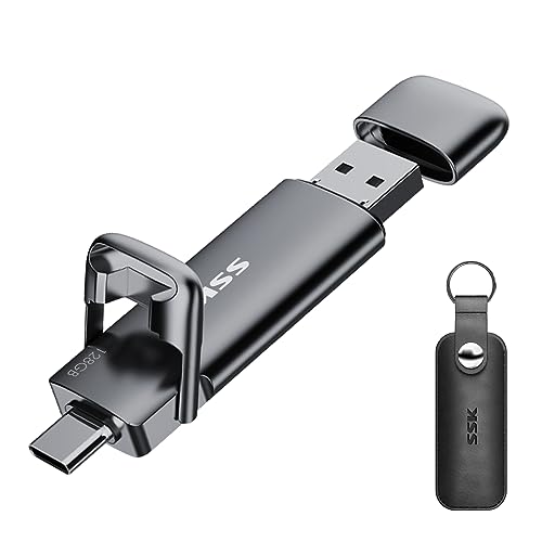 SSK 128GB Dual USB C Flash Drive,2-in-1 Type C+ USB A 3.2 Gen2 Solid State Thumb Drive,Speed Up to 550MB/s Memory Stick Data Storage for iPhone 15,Thunderbolt 3, Android Phone,Tablet,Laptop