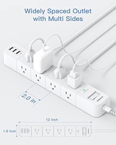 One Beat 10 ft Extension Cord,Power Strip Surge Protector 8 Widely AC Outlets 3 USB,Flat Plug,Desktop Charging Station with Overload Protection,Wall Mount for Home,Office,Travel,Computer ETL Listed