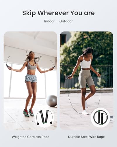 RENPHO Cordless Jump Rope, Weighted Jump Rope with Counter, Jump Ropes for Fitness, Smart Skipping Rope for Crossfit, Gym, Burn Calorie, APP Data Analysis, at-Home-Workout for Women Men Adult Kids