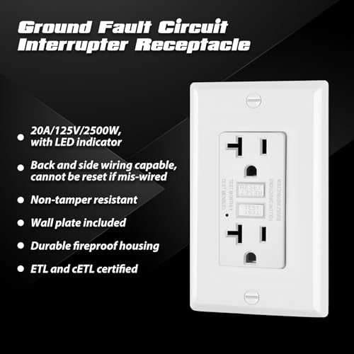 ELECTECK 6 Pack GFCI Outlets 20 Amp, Non-Tamper Resistant, Decor GFI Receptacles with LED Indicator, Ground Fault Circuit Interrupter, Wallplate Included, ETL Listed, White