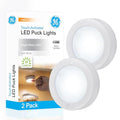 GE Wireless LED Tap-Lights, Battery Operated, 20 Lumens, Touch-Activated Puck Lights, Stick-On for Under Cabinet, Kitchen, Closet, or Garage, 2-Pack 25434