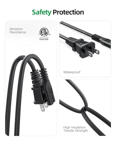 Superer Printer Power Cord Cable Fit for HP OfficeJet Pro, Envy, DeskJet Series, for Canon PIXMA MG MP MX Series, Epson Workforce, Stylus, Ecotank Printers 2 Prong Replacement, ETL Listed