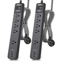 2 Pack Surge Protector Power Strip – 5 Wide Outlets, 3 USB Ports, 6FT Braided Cord, Flat Plug, 15A