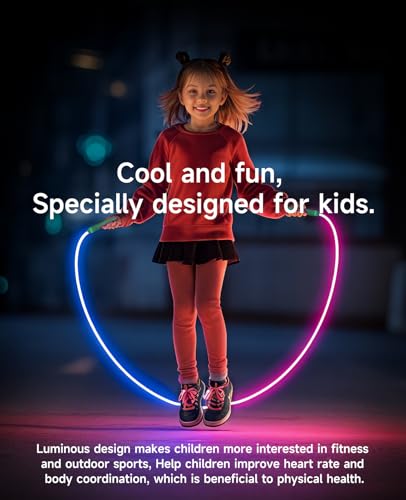 LED Light Up Jump Rope for Kids and Adult, Adjustable Glowing Skipping Rope for Boys and Girls, Colorful Luminous Jumping Rope for Fitness and Workout