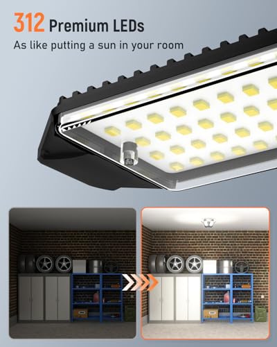 Adiding LED Garage Light 2-Pack, 20,000LM Super Bright, 6+1 Deformable Panels, Screw-In E26 Base for Workshop, Basement, Attic, Warehouse, Utility