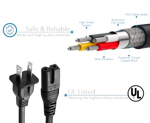 Chanzon 10ft Vizio Power Cord 7A 125v for Vizio D-E-M-Series HDTV Smart LED Sharp LCD TV Sony PS1 (2 Prong NEMA-1-15P IEC320-C7 Plug) 2Slot Universal Replacement Wall Polarized AC Cable(UL Listed)