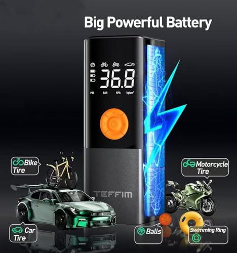 Tire Inflator Portable Air Compressor, Air Pump for Car Tires with LED Light, Cordless Tire Pump with Pressure Gauge,Tire Inflator for Car, Motorcycle, Bike
