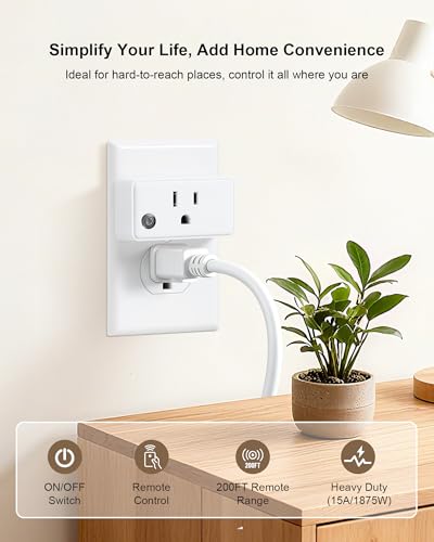Remote Control Outlet, 200FT Long Range Wireless Light Switch, Mini Electrical Outlet Plug, 15A/1875W High-Power for Lamps, Lights, Household Appliances, FCC & ETL Listed